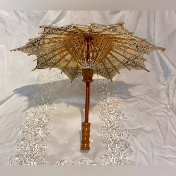 3/75$ Authentic Vintage handmade Small Asian Art paper wood shaft umbrella‎ - Picture 6 of 12